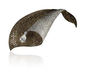 "Autumn leaf" brooch set in titanium with brown and white diamonds.