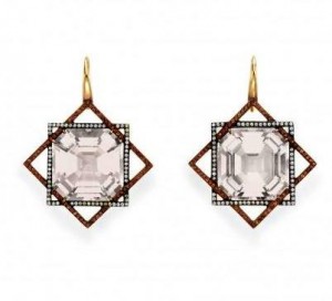 Taffin morganite, orange sapphire, diamond earrings