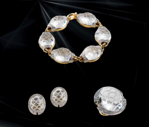 Cassetti bracelet set in yellow gold with carved rock crystal and diamonds