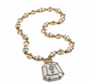 Cassetti necklace set in yellow gold and enamel with diamonds