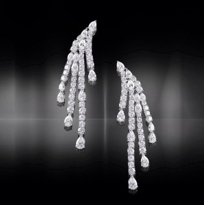Royale earrings from High Jewellery collection set in 18k white gold with pear-shaped and round-cut diamonds-20,66cts.