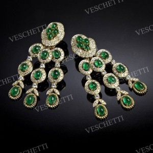 Nur earrings set with Colombian emerald cabochons and brilliant-cut diamonds