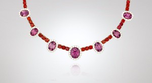 Tenzo necklace with red and violet spinels and diamonds set in white gold