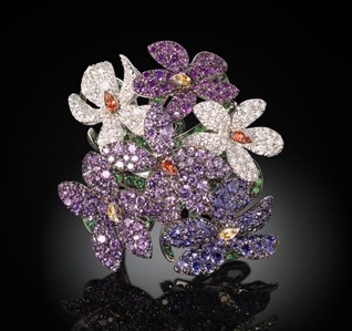 Violette ring set in white gold with coloured sapphires, tsavorites, diamonds, Palmiero Jewellery Design