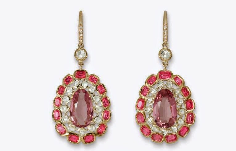 Tenzo spinel earrings with rose-cut diamonds set in yellow gold and silver