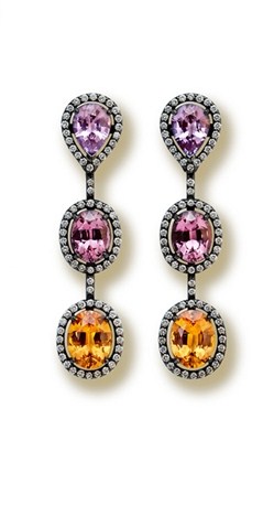 Spinels earrings with diamonds set in blackened gold