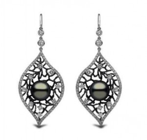 "Twilight" earrings in 18k white and black gold with 12-13mm Tahitian pearls and diamonds.