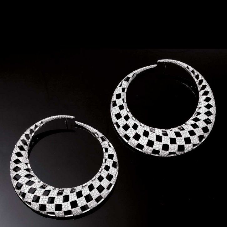 Optical earrings set in white gold with diamonds, Palmiero Jewellery Design