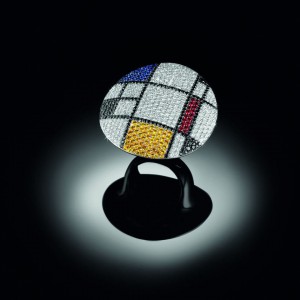 Ring set in white gold with coloured sapphires and diamonds from Art collection: Homage to Mondrian, Palmiero JewelleryDesign