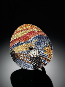 Scream ring set in white gold with multicoloured sapphires and diamonds, Palmiero Jewellery Design