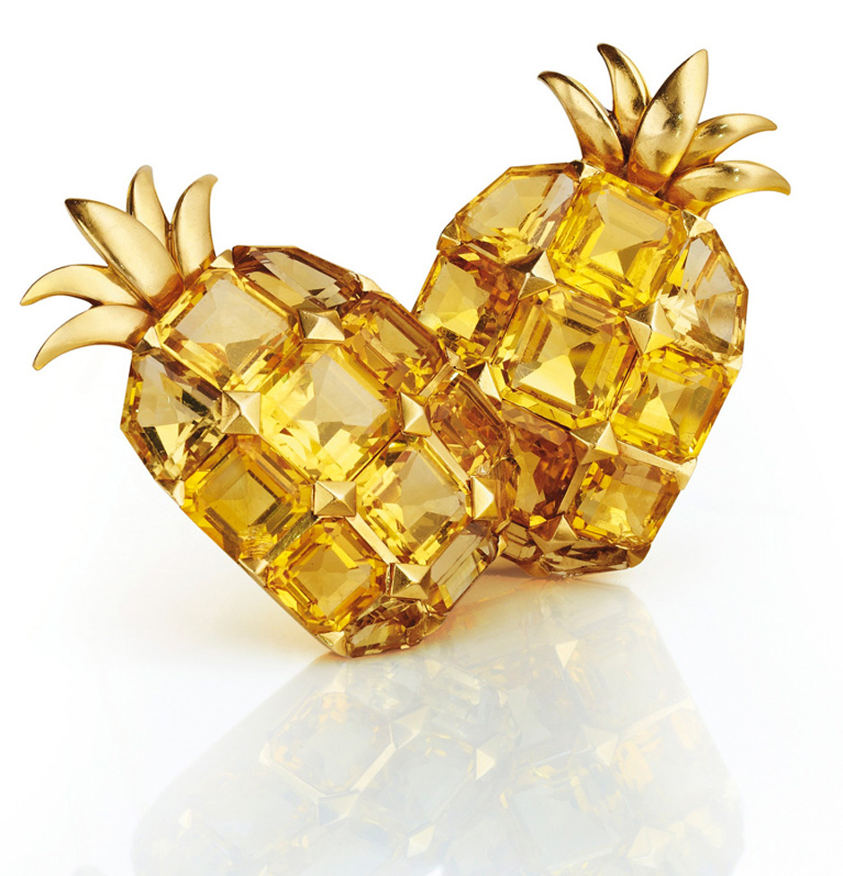 Pineapple clips set in yellow gold with citrines, Suzanne Belperron, 1940. Sold for $63,600 at Christie's Paris June 6 2012