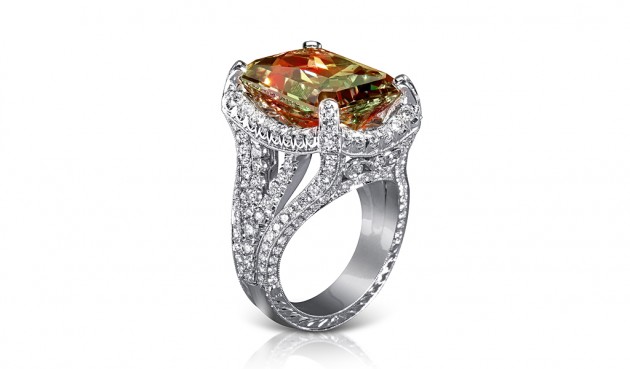 White gold ring with zultanite and diamonds, Jack Kelege