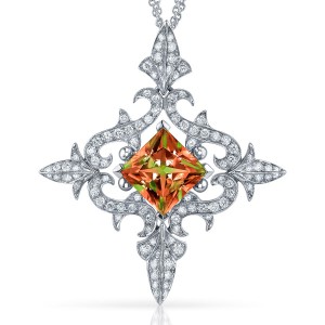 Couture cross pendant set in white gold with diamonds pave' and princess cut zultanite, Stephen Webster