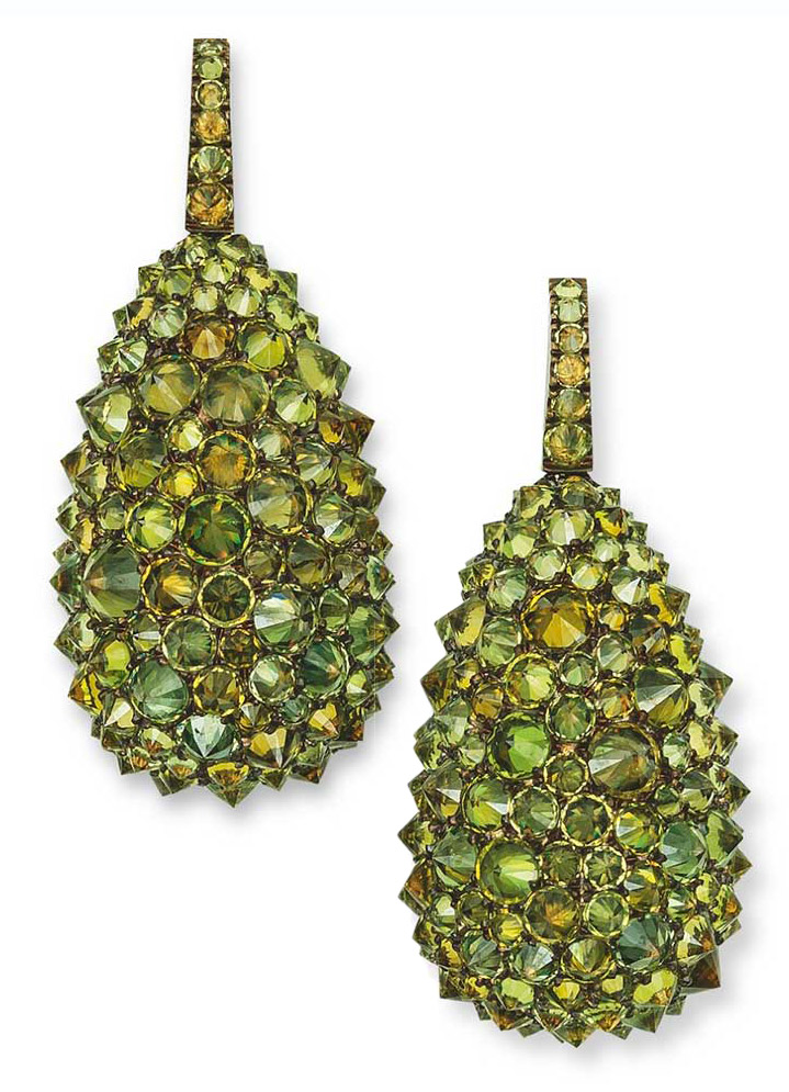 Hemmerle reverse set demantoid garnet earrings