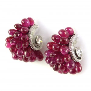 Ruby drop cluster and diamond earrings, Viren Bhagat