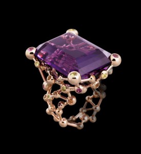 Fusion ring in rose gold with amethyst, sapphires, Lorenz Baumer