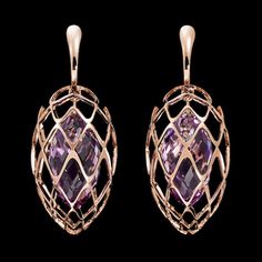 Cage earrings in rose gold with amethysts, Lorenz Baumer