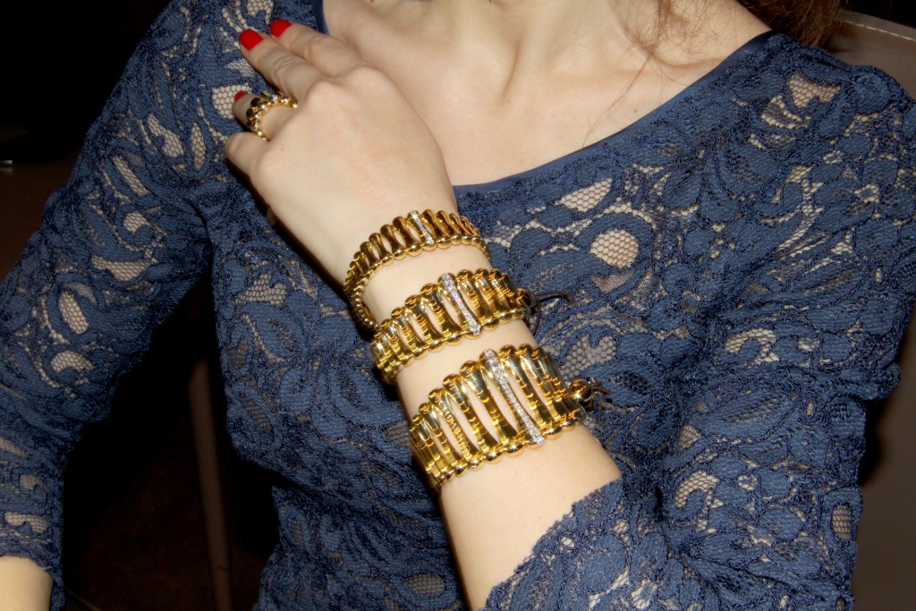 Bambo over bracelets in yellow gold with diamonds, Chimento