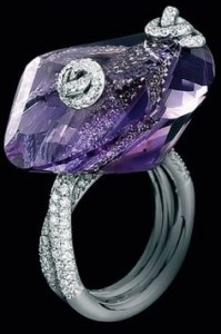 Noeud ring in white gold with amethyst and diamonds, Lorenz Baumer