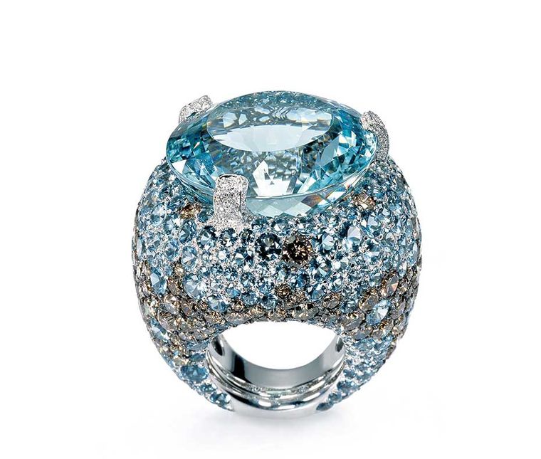 Melody of colours ring with aquamarine, chocolate diamonds, De Grisogono