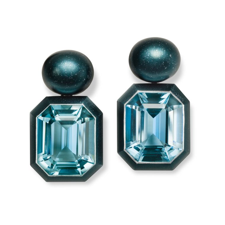 Aluminium earrings with aquamarines, Hemmerle
