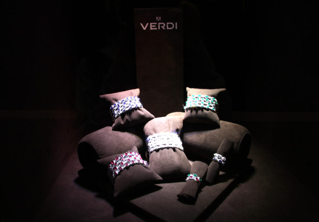 Ruby, sapphire, emerald,diamond bracelets and rings, Verdi Gioielli