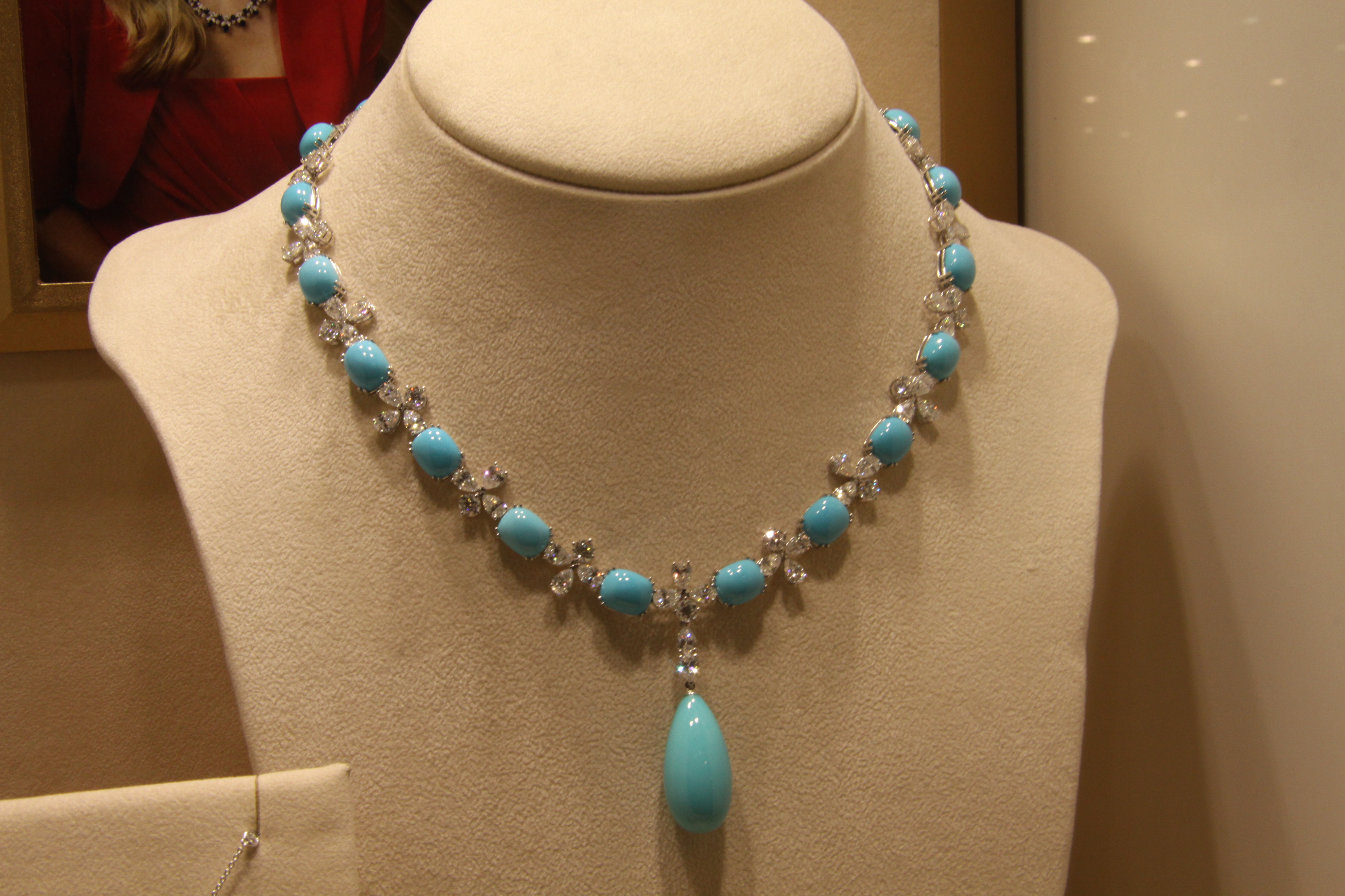 Sleeping beauty turquoise and diamonds necklace, Istanboulli Gioielli