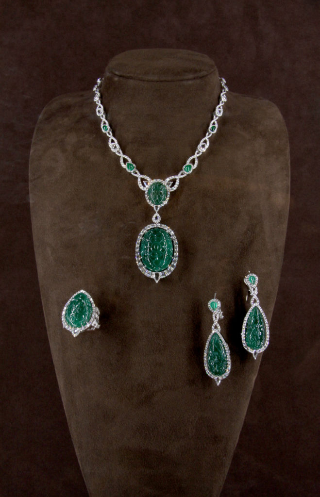 Carved emerald and diamond parure, Verdi Gioiell