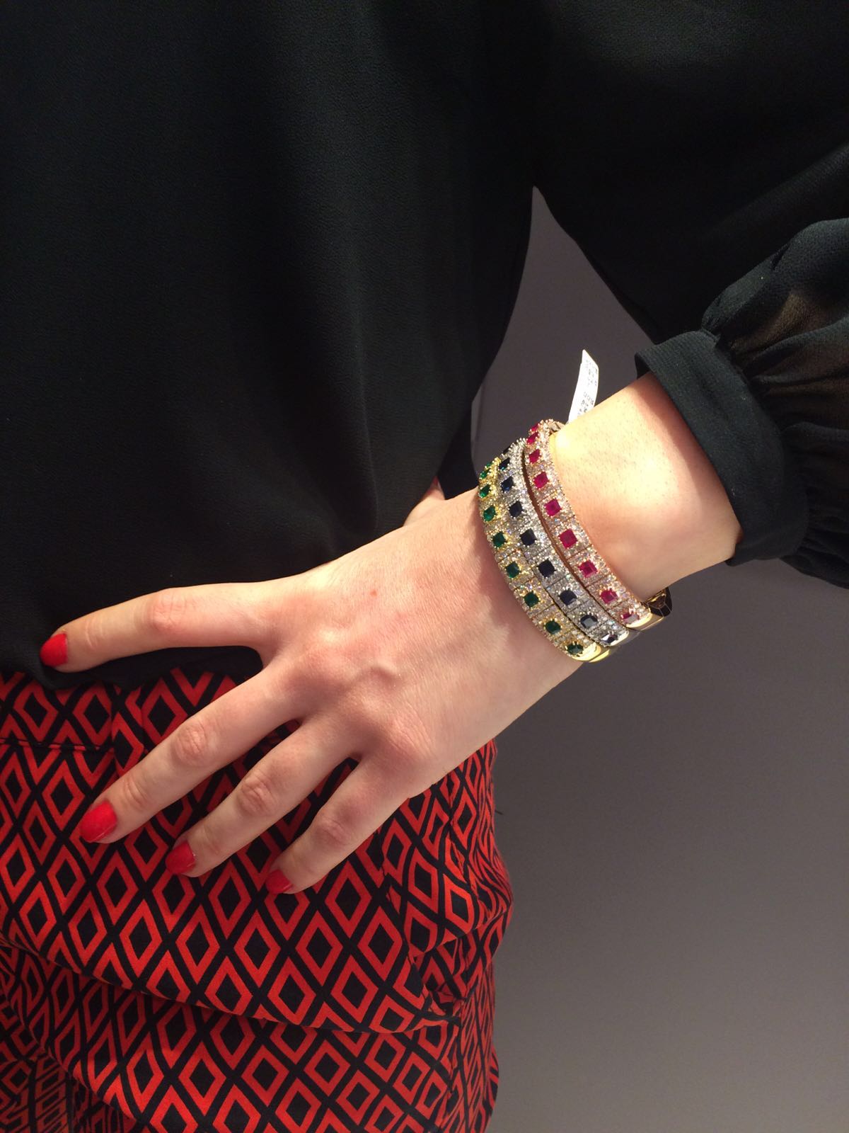 Ruby, sapphire, emerald barcelets, Istanboulli Gioielli