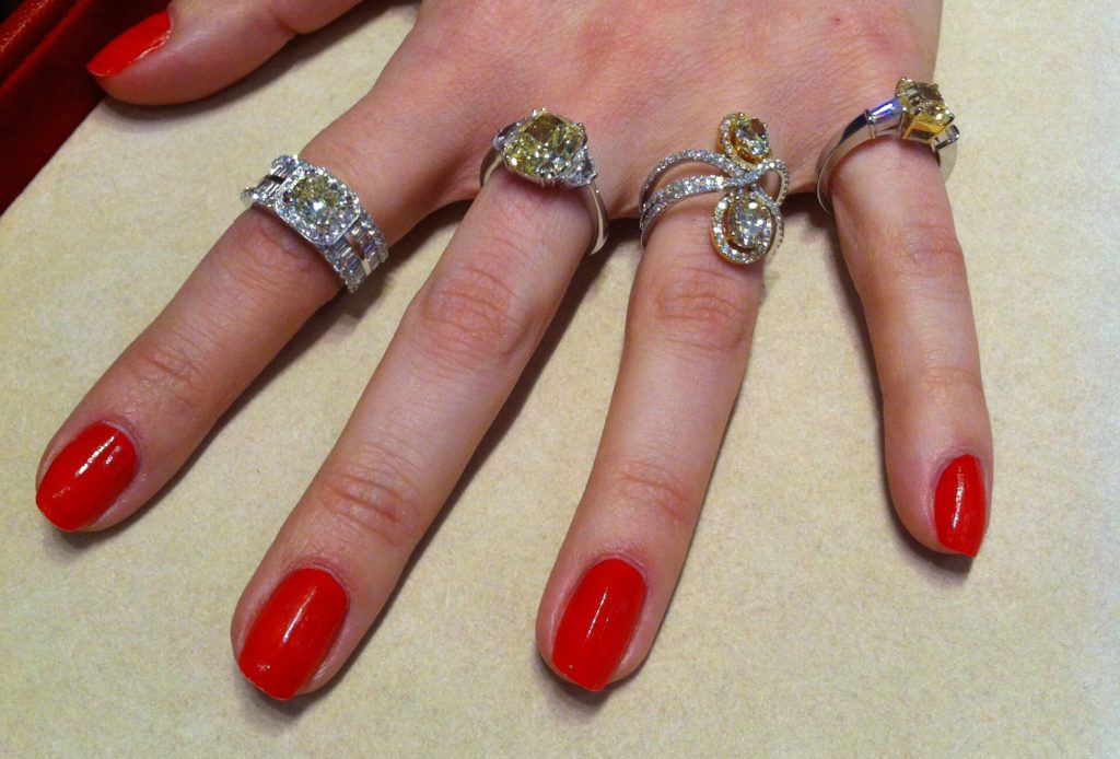 Fancy yellow diamond engagement rings, Istanboulli Gioielli