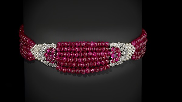 The Patiala Ruby choker with diamonds and pearls mounted in platinum, Cartier