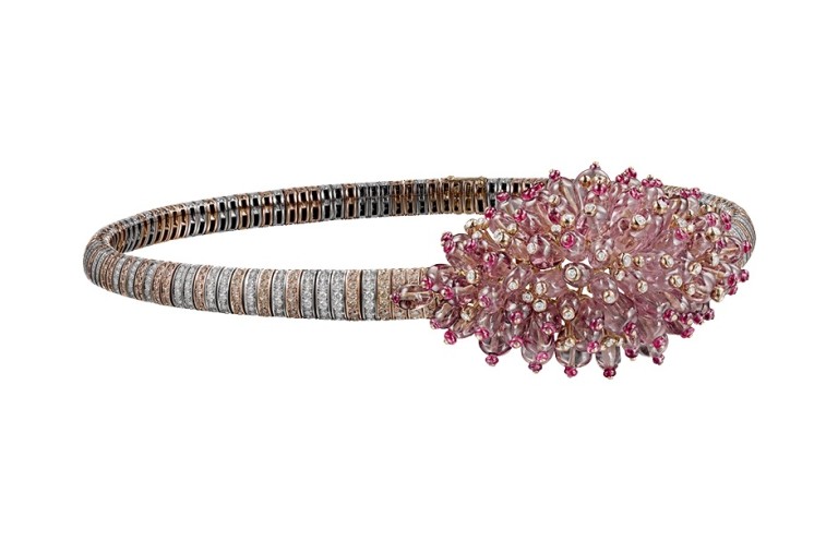 Collier de chien in white and pink gold with garnets and rubies, Cartier