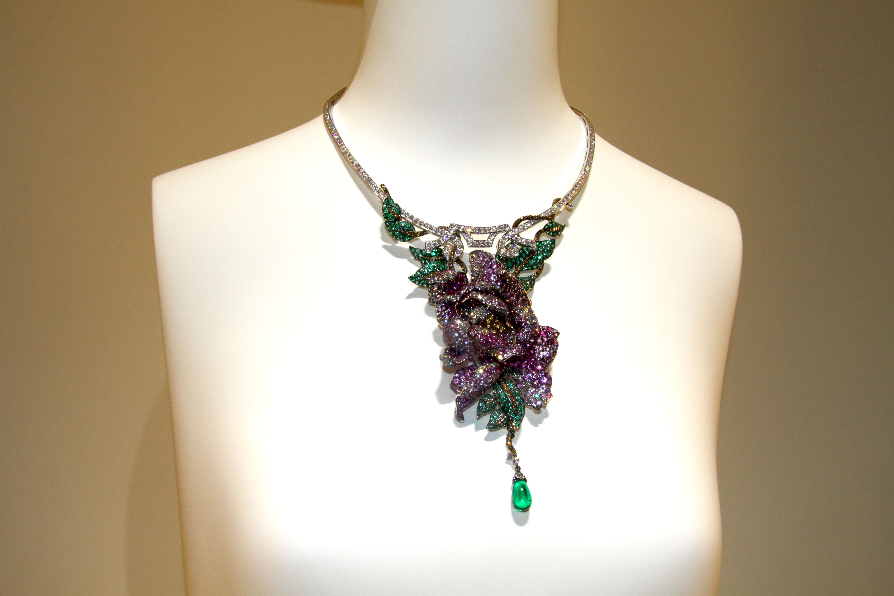 Necklace featuring rubies, emeralds, diamonds set on white gold, Giampiero Bodino