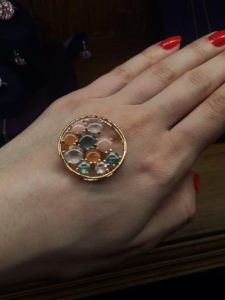 Sac de billes pendant set with prehnite, pink quartz, orange moonstone in pink gold, Isabelle Langlois