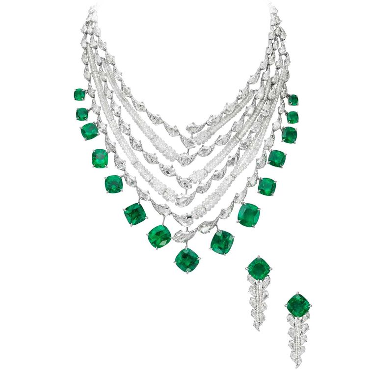 Colombian emerald and diamond necklace and earrings, Boghossian Jewels