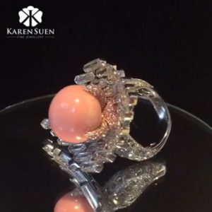 Conch pearl and diamond ring, Karen Suen Fine Jewellery