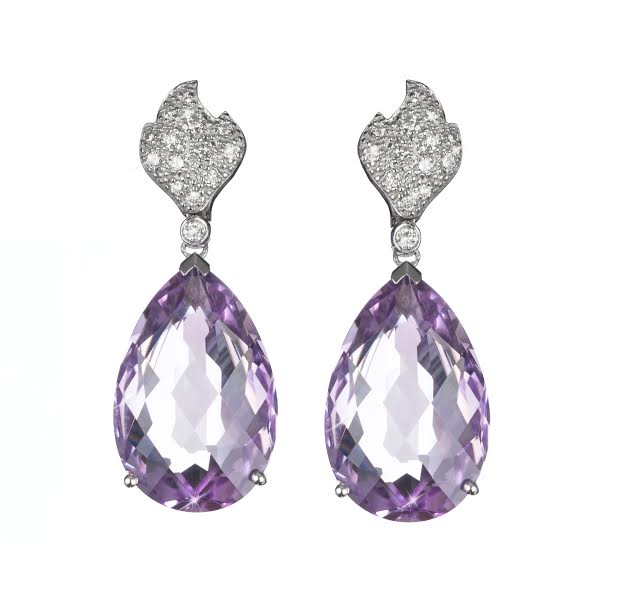 Garden earrings in white gold with amethysts and diamonds, Vanessa Martinelli