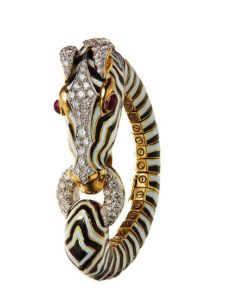 Zebra bracelet in gold with enamel, diamonds, rubies, David Webb