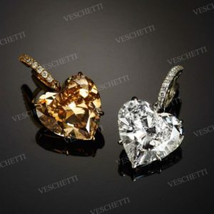 Queen of Hearts earrings with heart shape white and brown diamonds, Veschetti