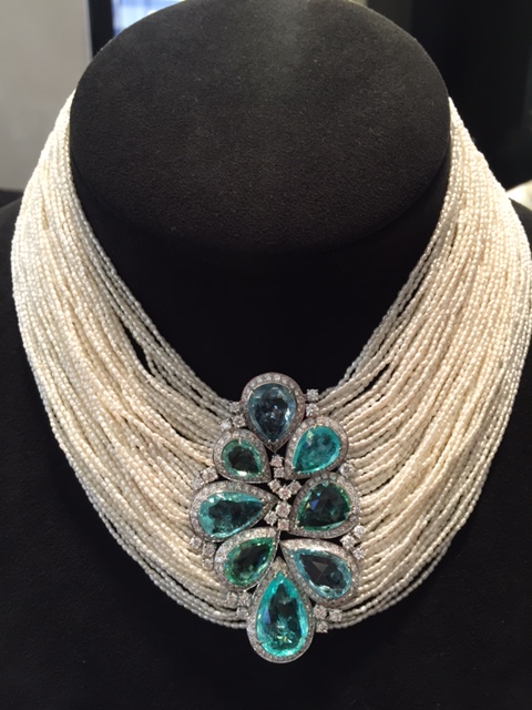 Paraiba tourmalines and seed pearls necklace, Scavia